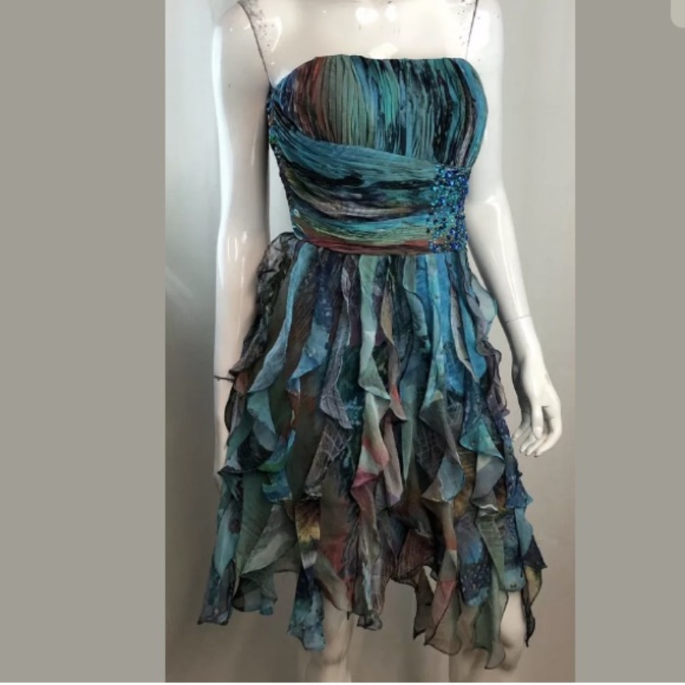 Cache Chiffon Rhinestone Ruffled Flutter Dress - image 5